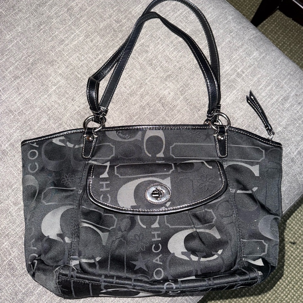 Coach Black and Gray Signature Shoulder Bag